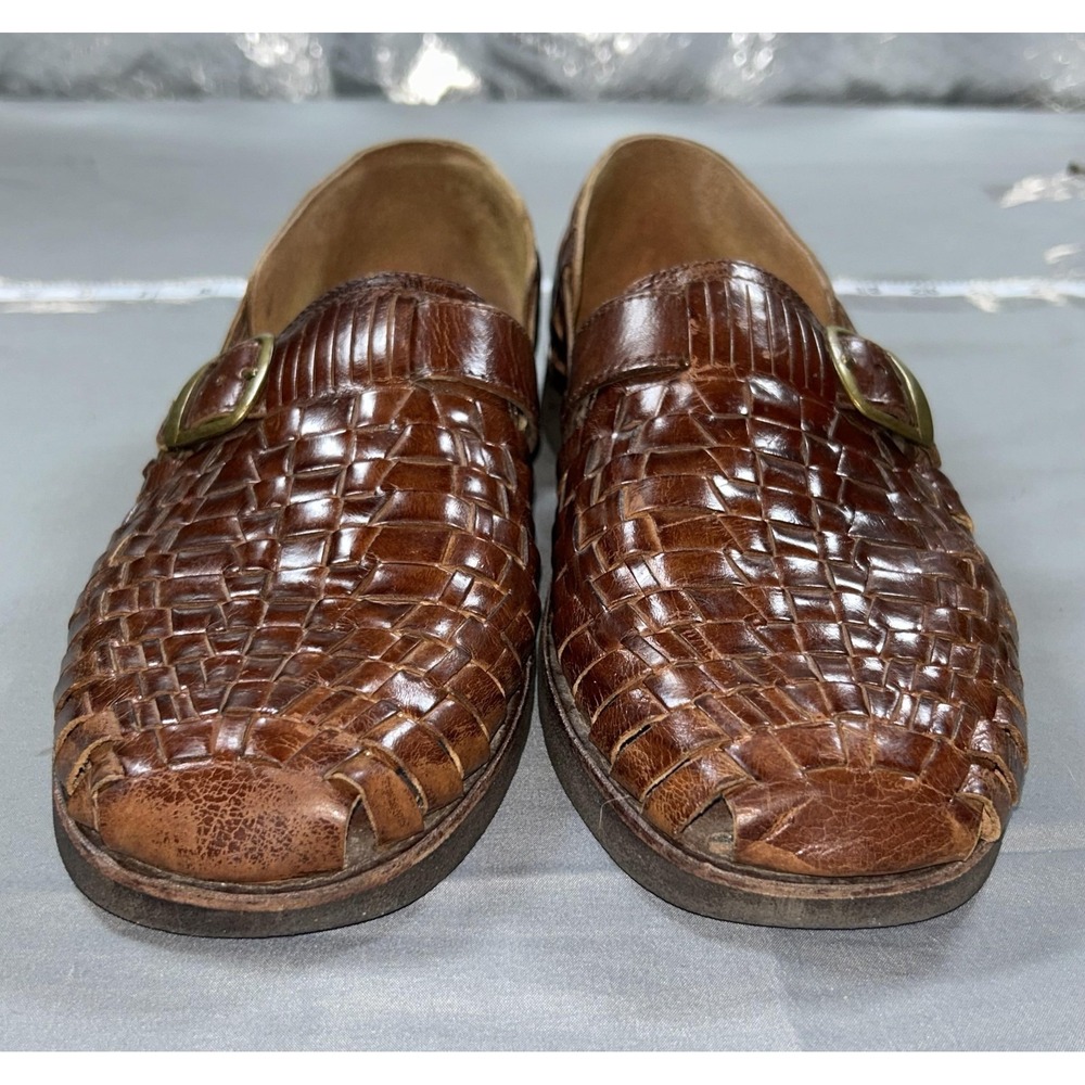 Sunsteps Shoes Mens Size 11 Brown Hand Woven Leather Buckle Sandals Slip On